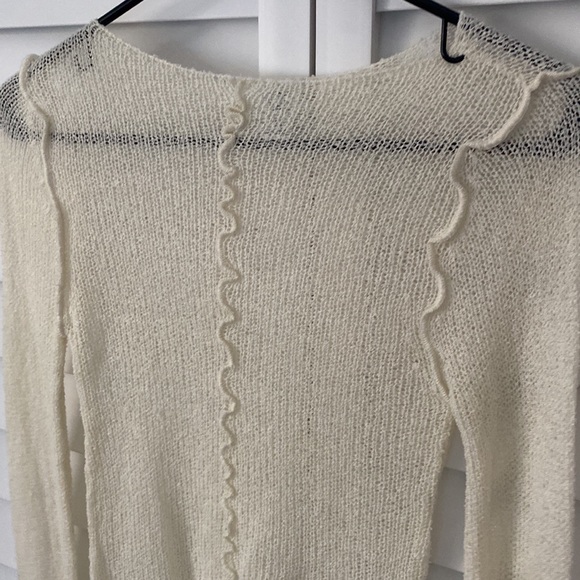 Urban Outfitters BDG Sheer Boatneck Lettuce Trim Bell Sleeve Sweater Small - Picture 10 of 12